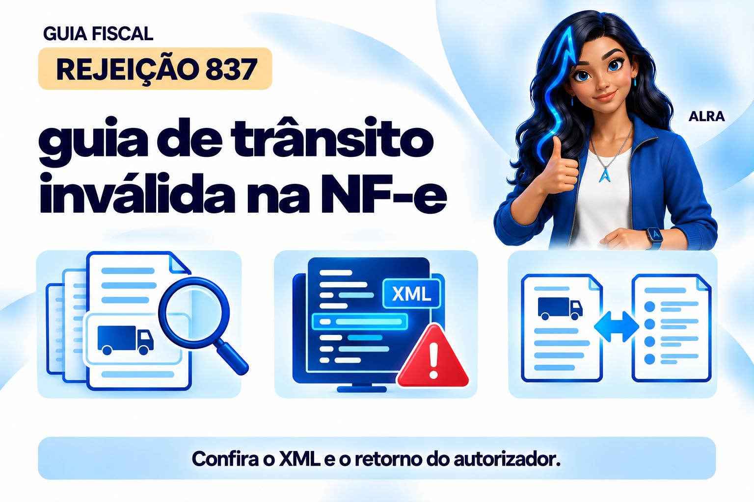 Capa ilustrada da ALRA: Rejeição 837: guia de trânsito inválida na NF-e.