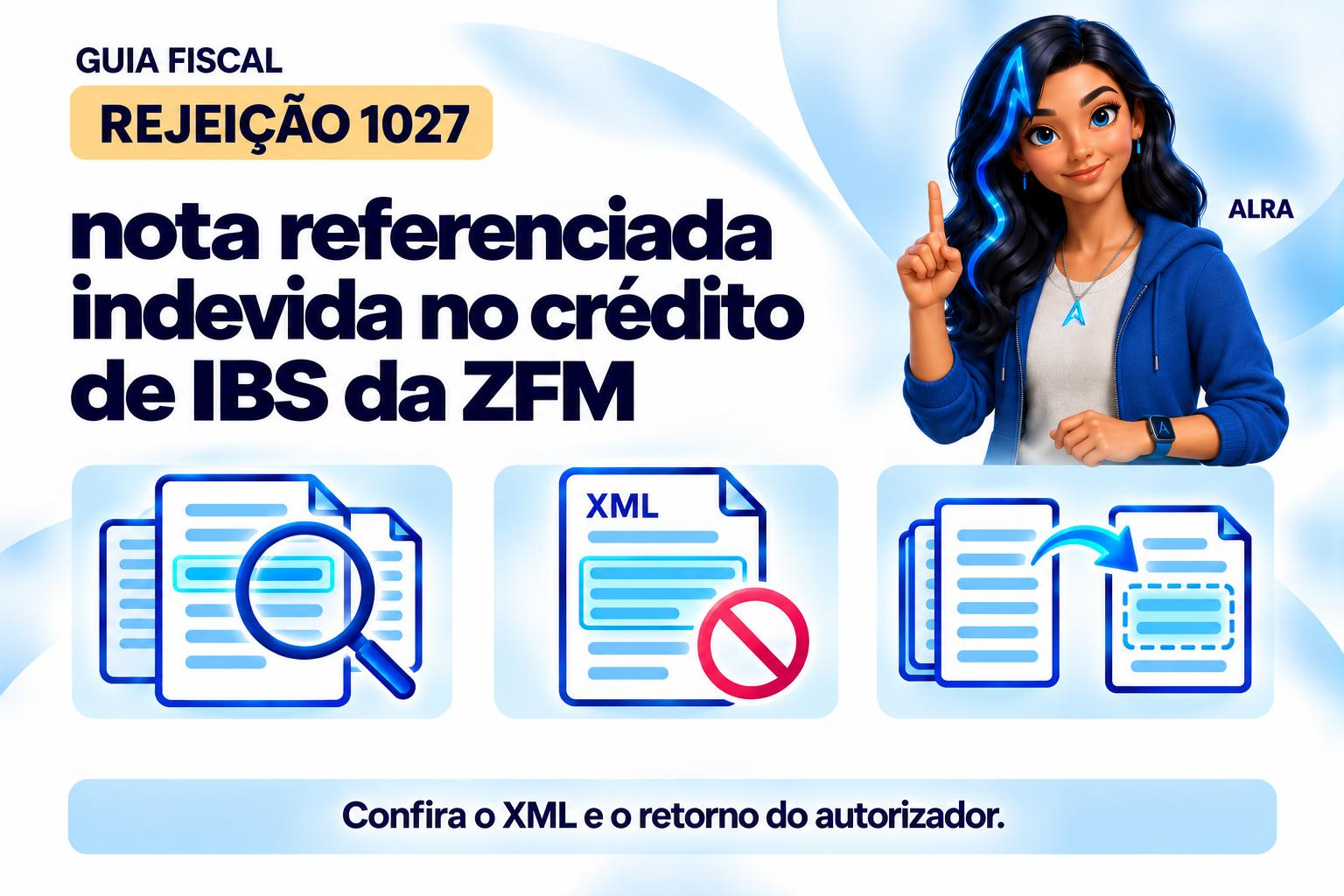 Capa ilustrada da ALRA: Rejeição 1027: nota referenciada indevida no crédito de IBS da ZFM.