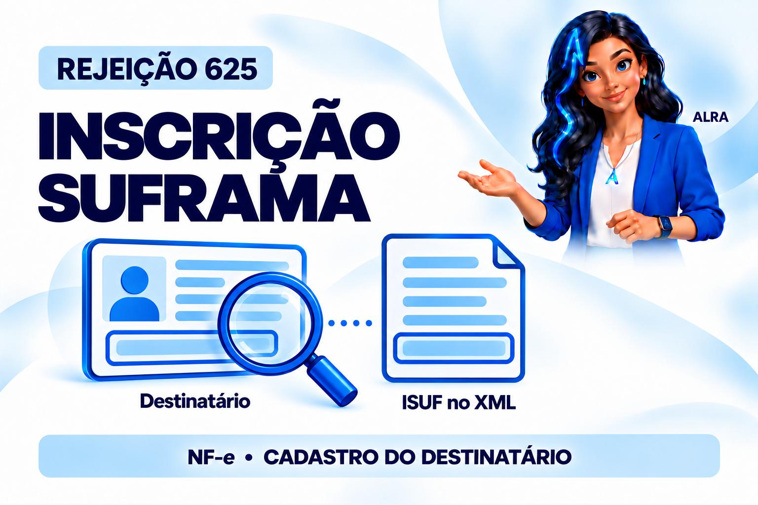Capa ilustrada da ALRA: Rejeição 625: confira a inscrição SUFRAMA da venda com isenção.