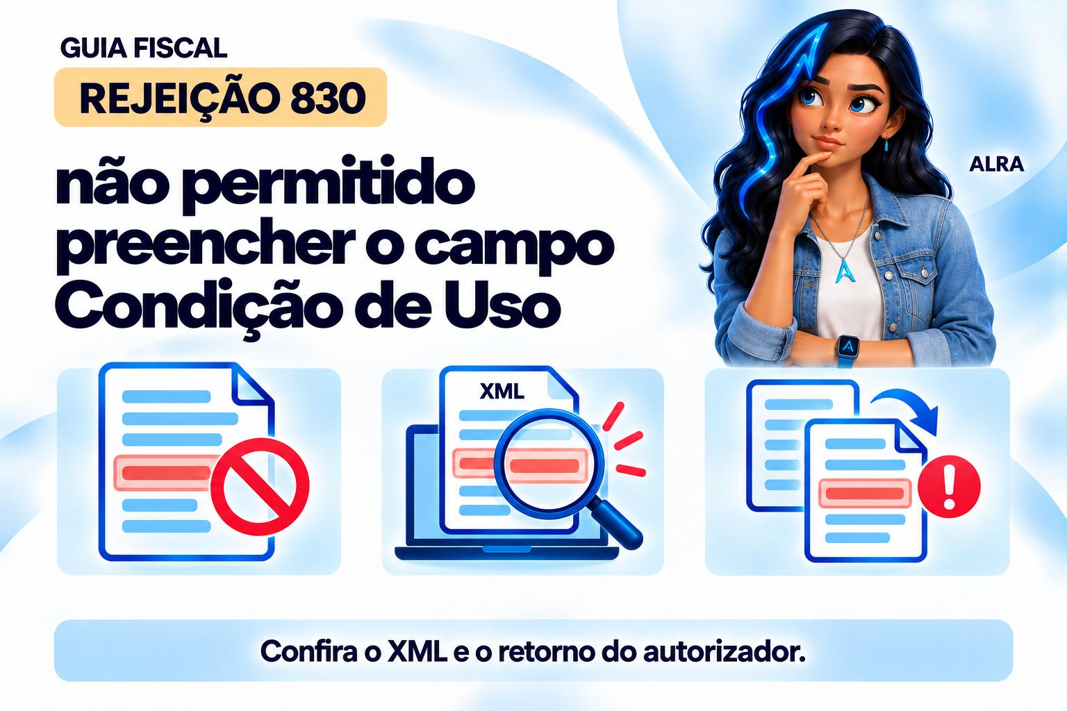 Capa ilustrada da ALRA: Rejeição 830: não permitido preencher o campo Condição de Uso.