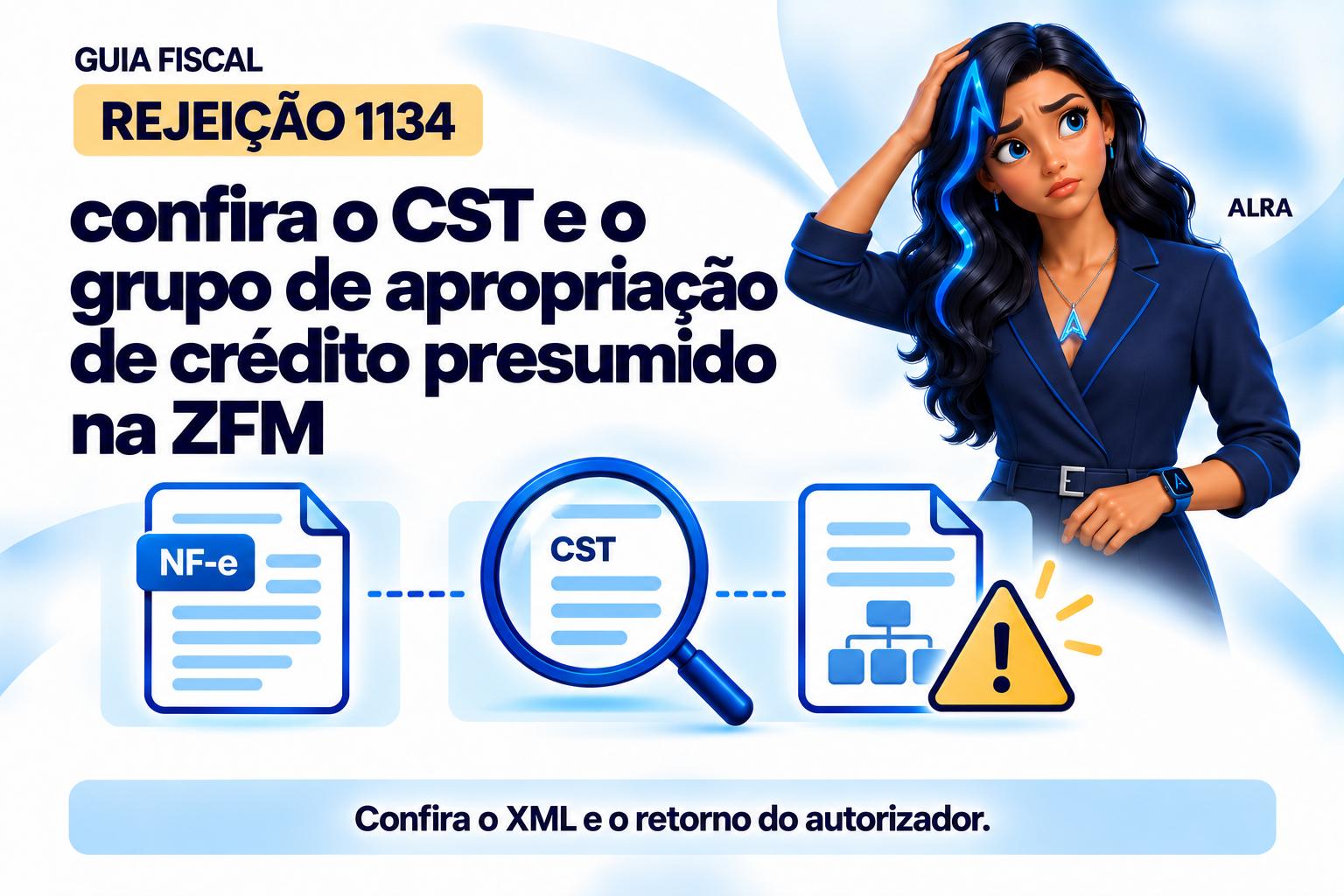 Capa ilustrada da ALRA: Rejeição 1134: confira o CST e o grupo de apropriação de crédito presumido na ZFM.