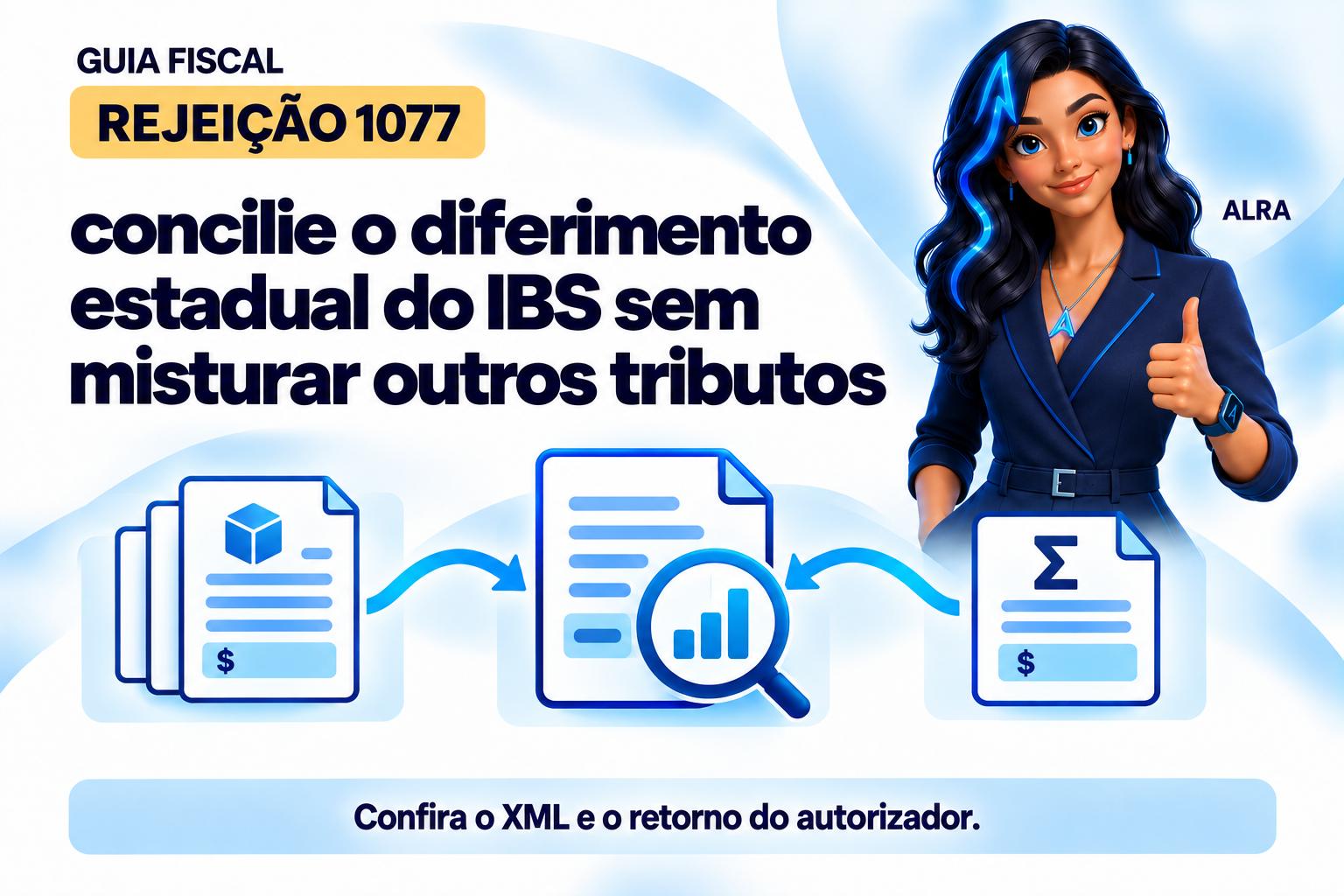 Capa ilustrada da ALRA: Rejeição 1077: concilie o diferimento estadual do IBS sem misturar outros tributos.