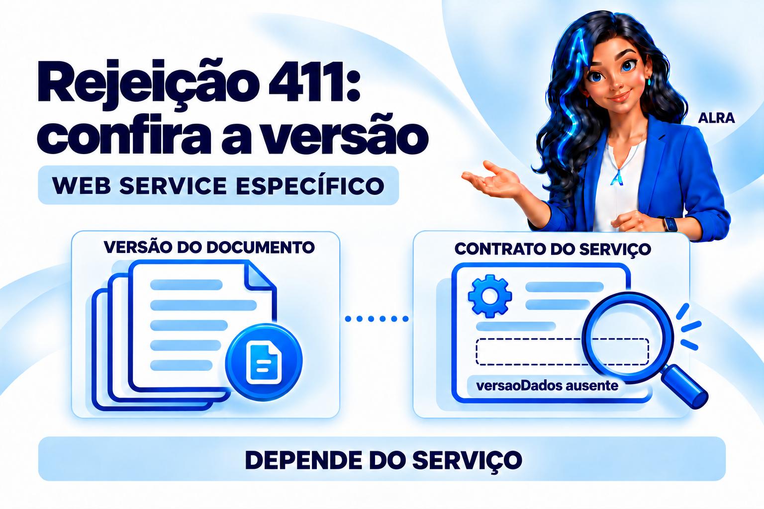 Capa ilustrada da ALRA: Rejeição 411: versaoDados ausente e os limites do cabeçalho SOAP.