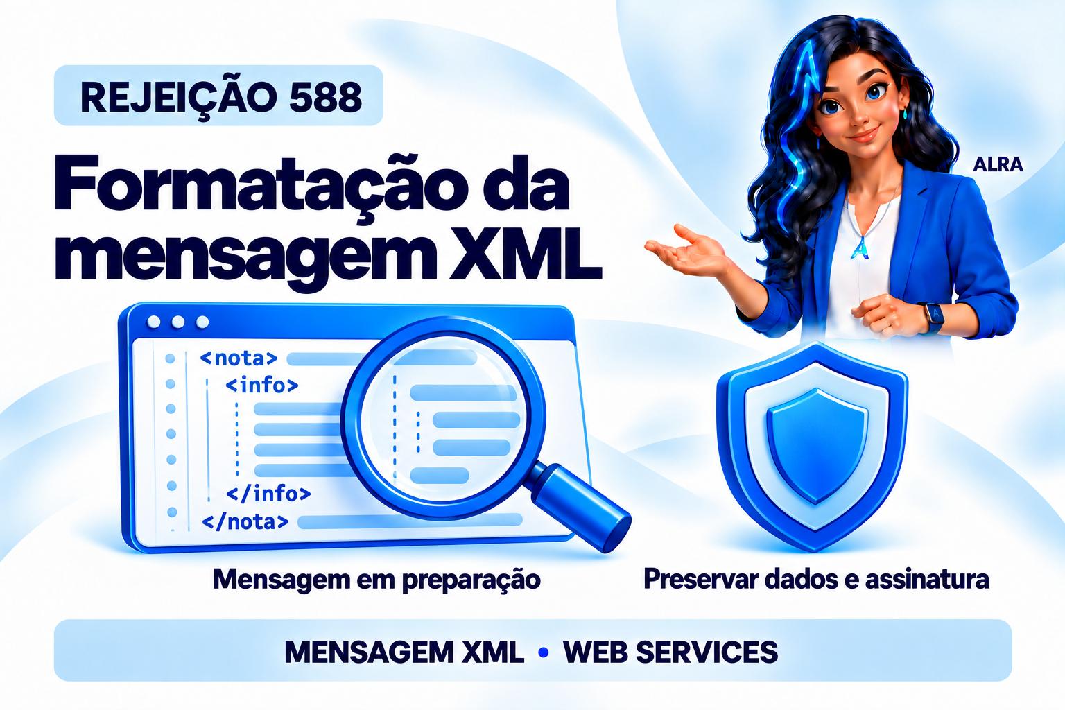 Capa ilustrada da ALRA: Rejeição 588: ajuste a formatação da mensagem XML com segurança.