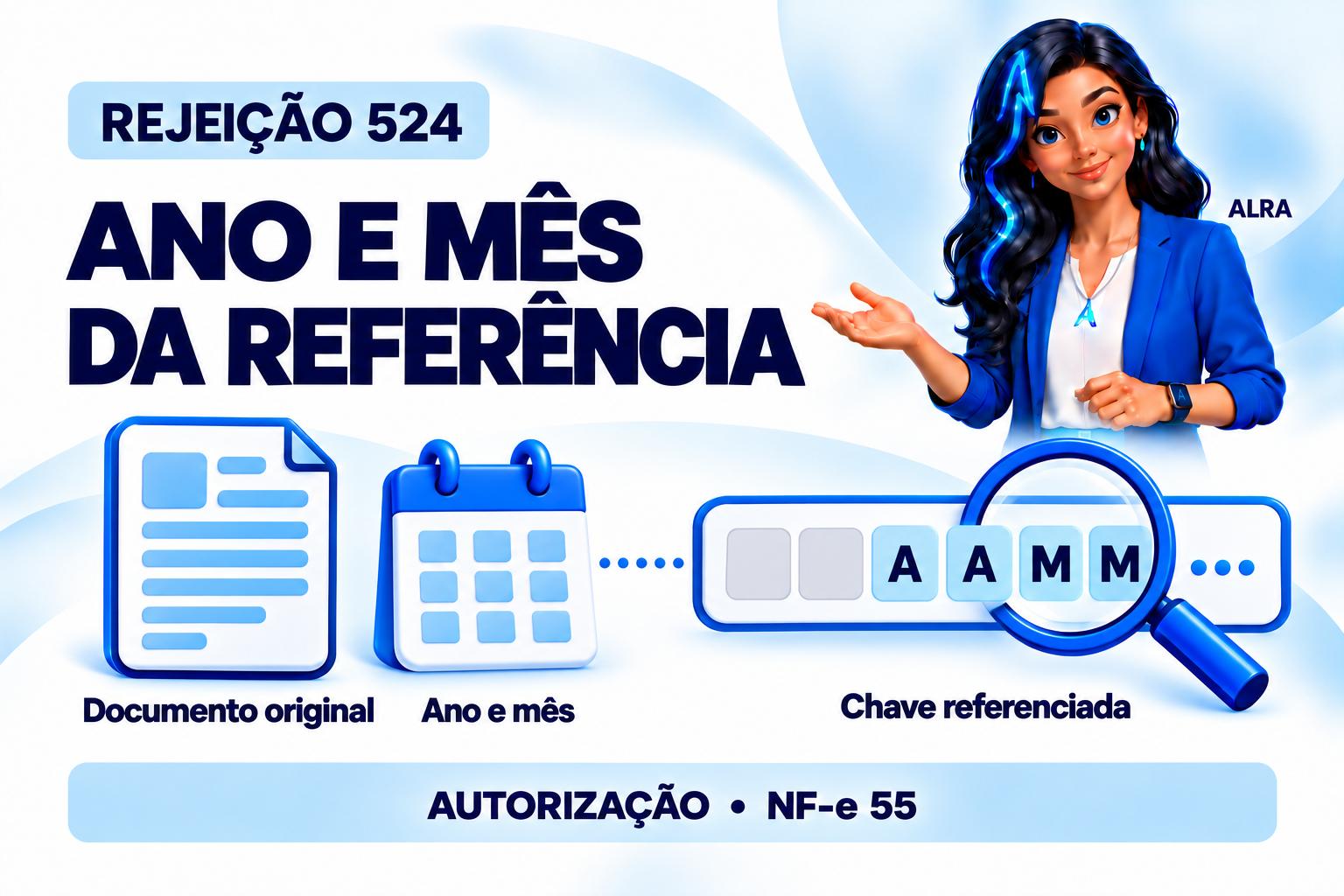 Capa ilustrada da ALRA: Rejeição 524: confira o ano e o mês da chave referenciada.