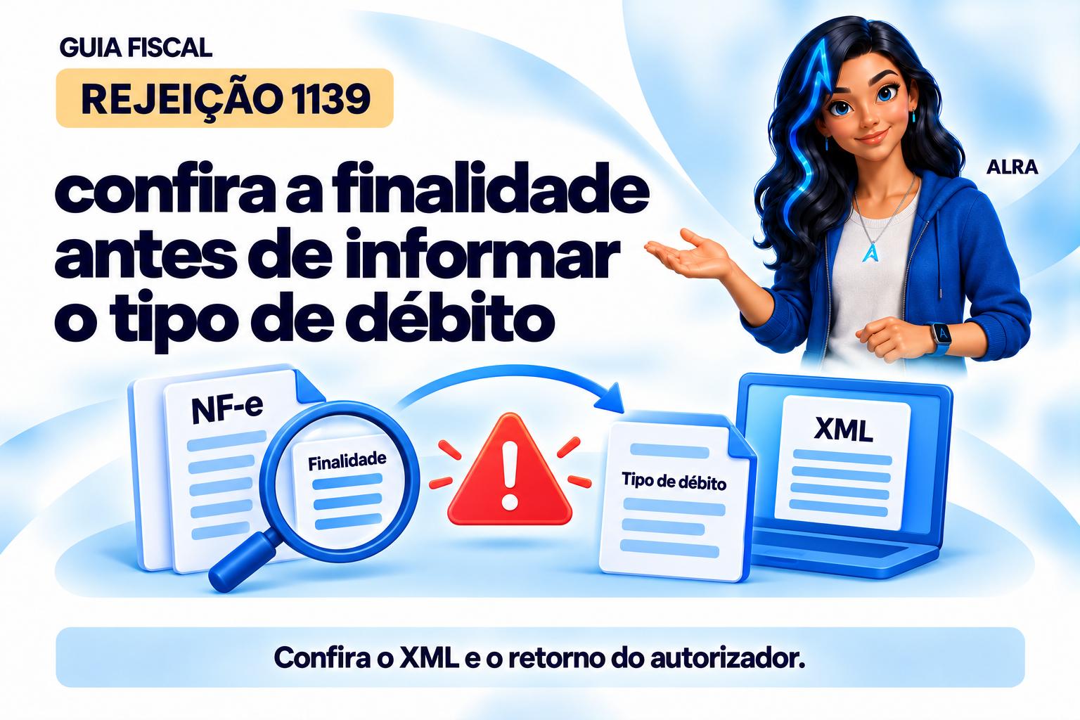 Capa ilustrada da ALRA: Rejeição 1139: confira a finalidade antes de informar o tipo de débito.