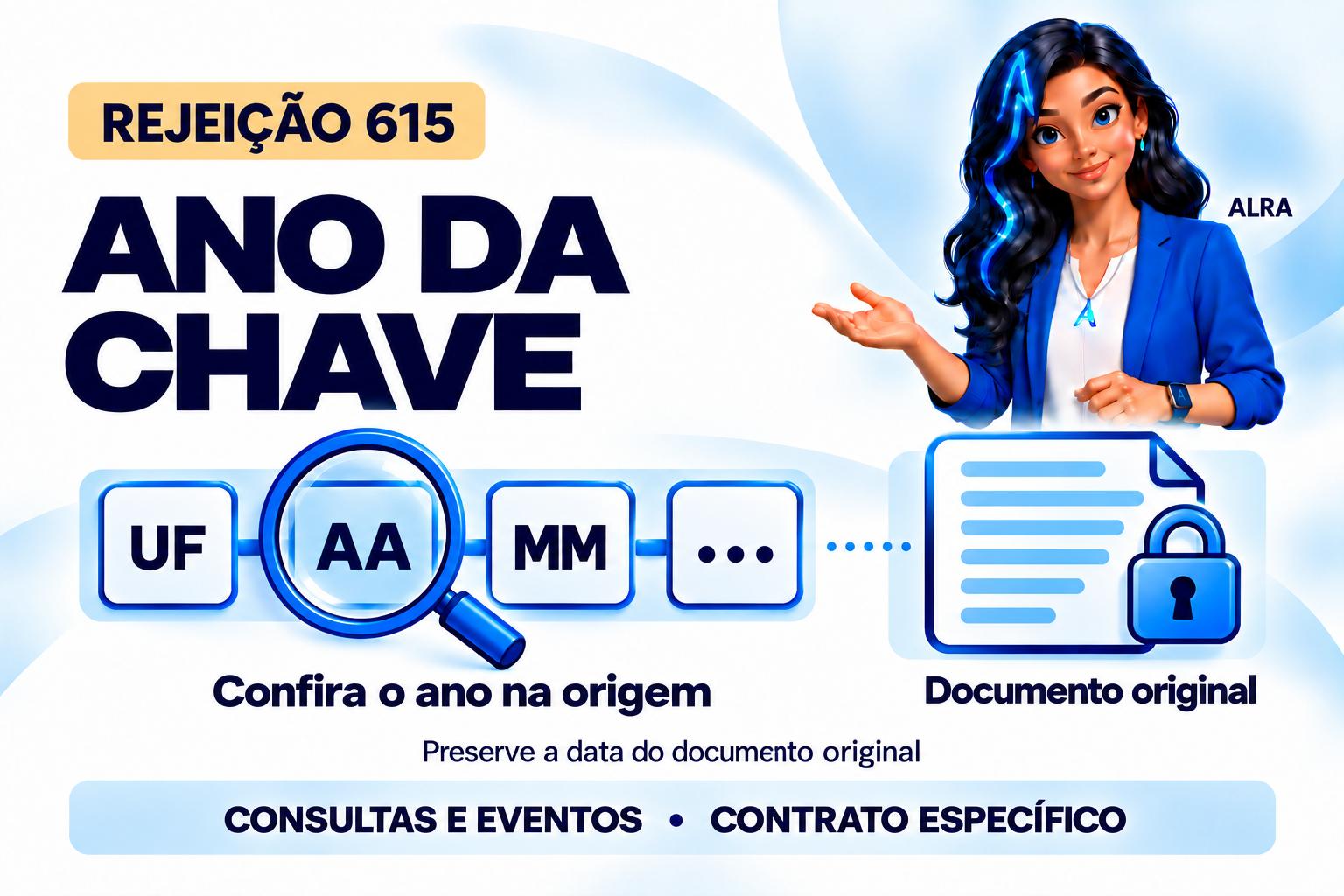 Capa ilustrada da ALRA: Rejeição 615: confira o ano da chave sem mudar a data da nota original.