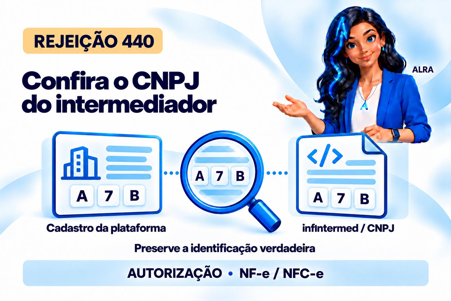 Capa ilustrada da ALRA: Rejeição 440: como corrigir o CNPJ do intermediador da transação.