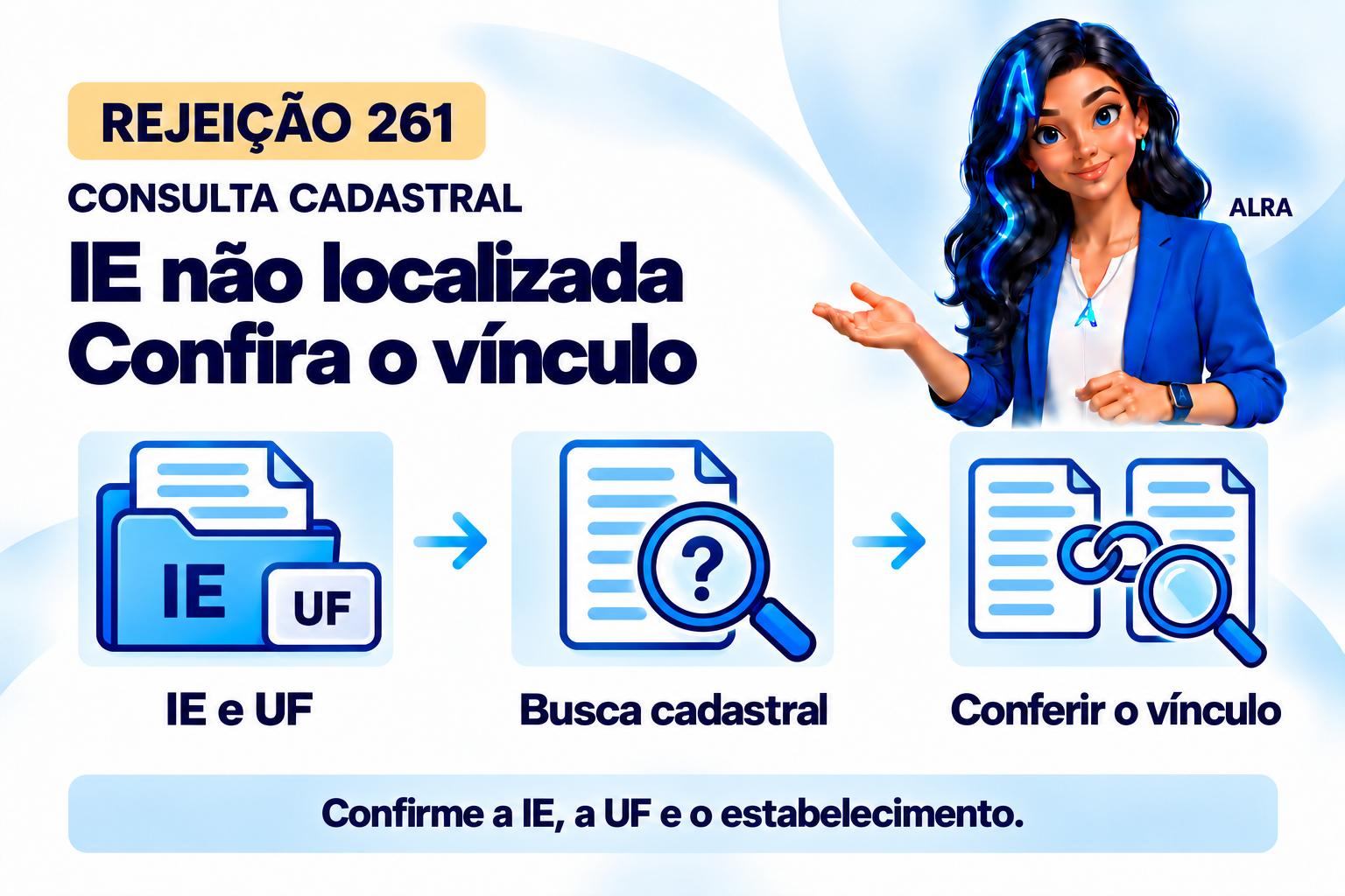Capa ilustrada da ALRA: Rejeição 261: como investigar uma IE não encontrada na UF.