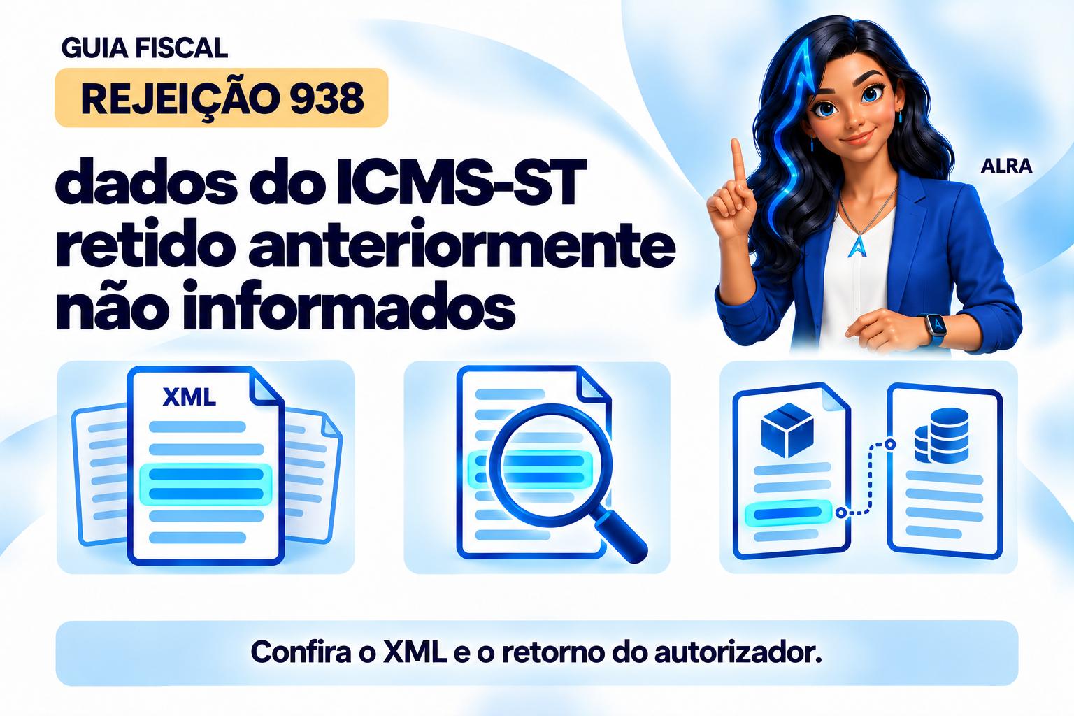 Capa ilustrada da ALRA: Rejeição 938: dados do ICMS-ST retido anteriormente não informados.