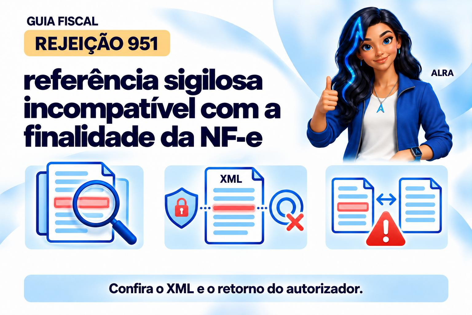 Capa ilustrada da ALRA: Rejeição 951: referência sigilosa incompatível com a finalidade da NF-e.