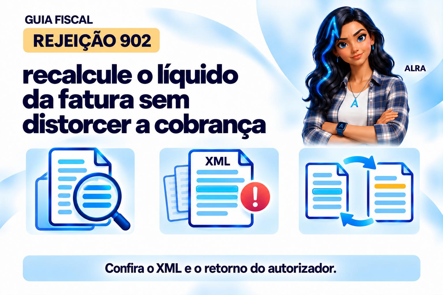 Capa ilustrada da ALRA: Rejeição 902: recalcule o líquido da fatura sem distorcer a cobrança.