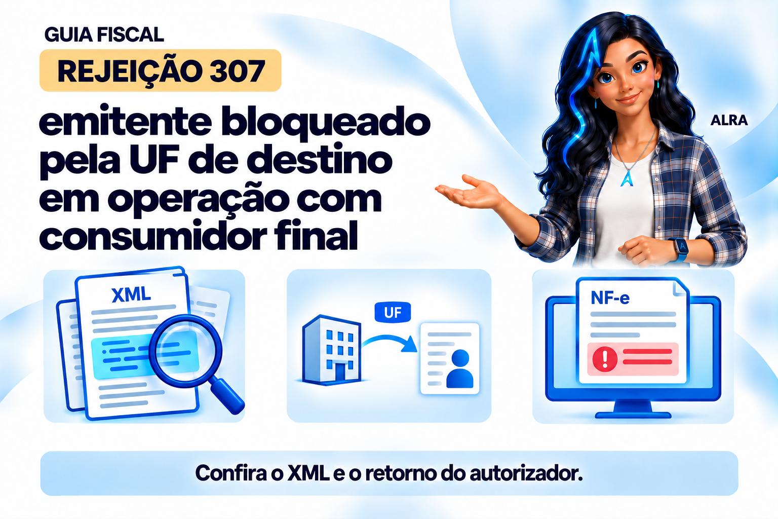 Capa ilustrada da ALRA: Rejeição 307: emitente bloqueado pela UF de destino em operação com consumidor final.