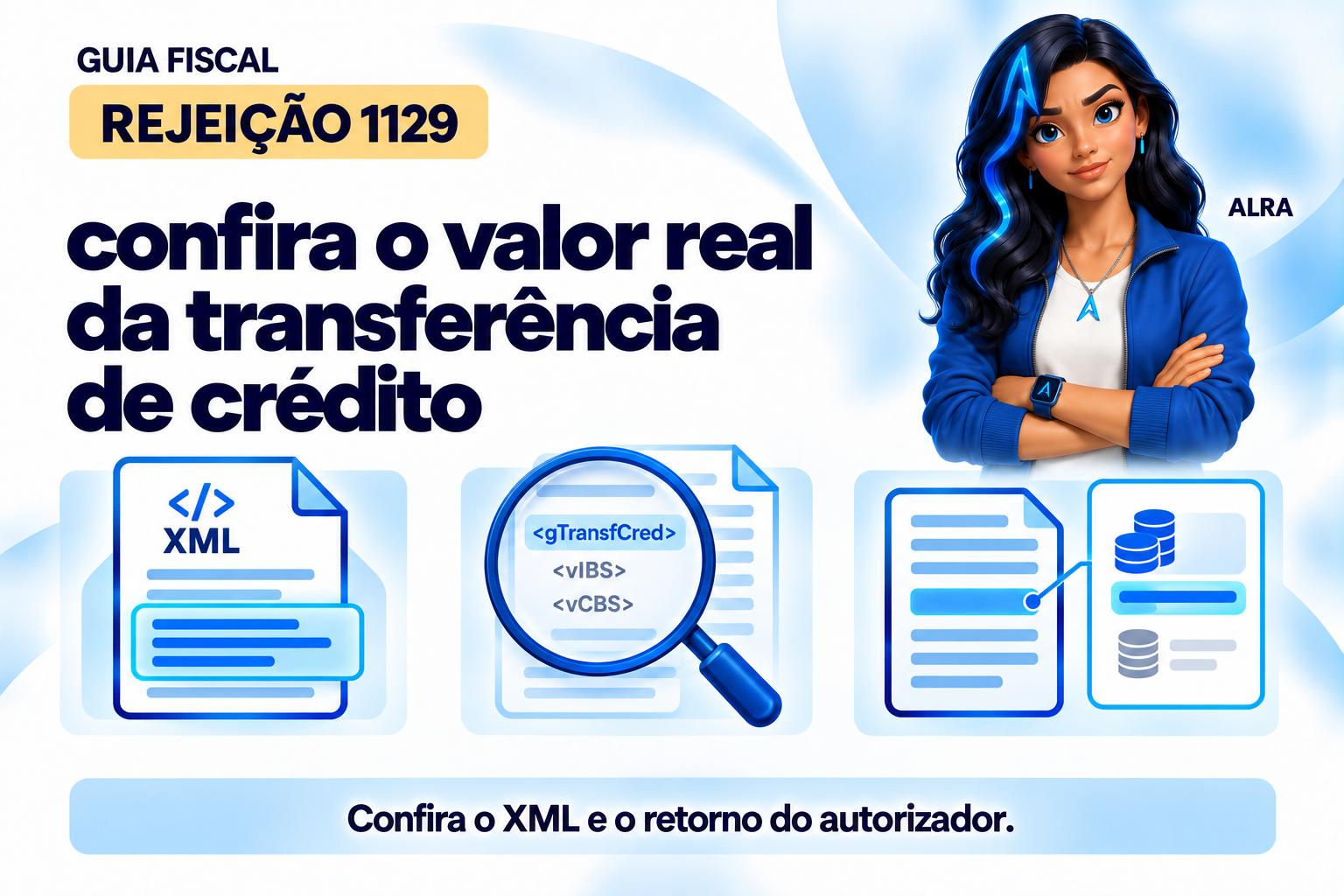Capa ilustrada da ALRA: Rejeição 1129: confira o valor real da transferência de crédito.
