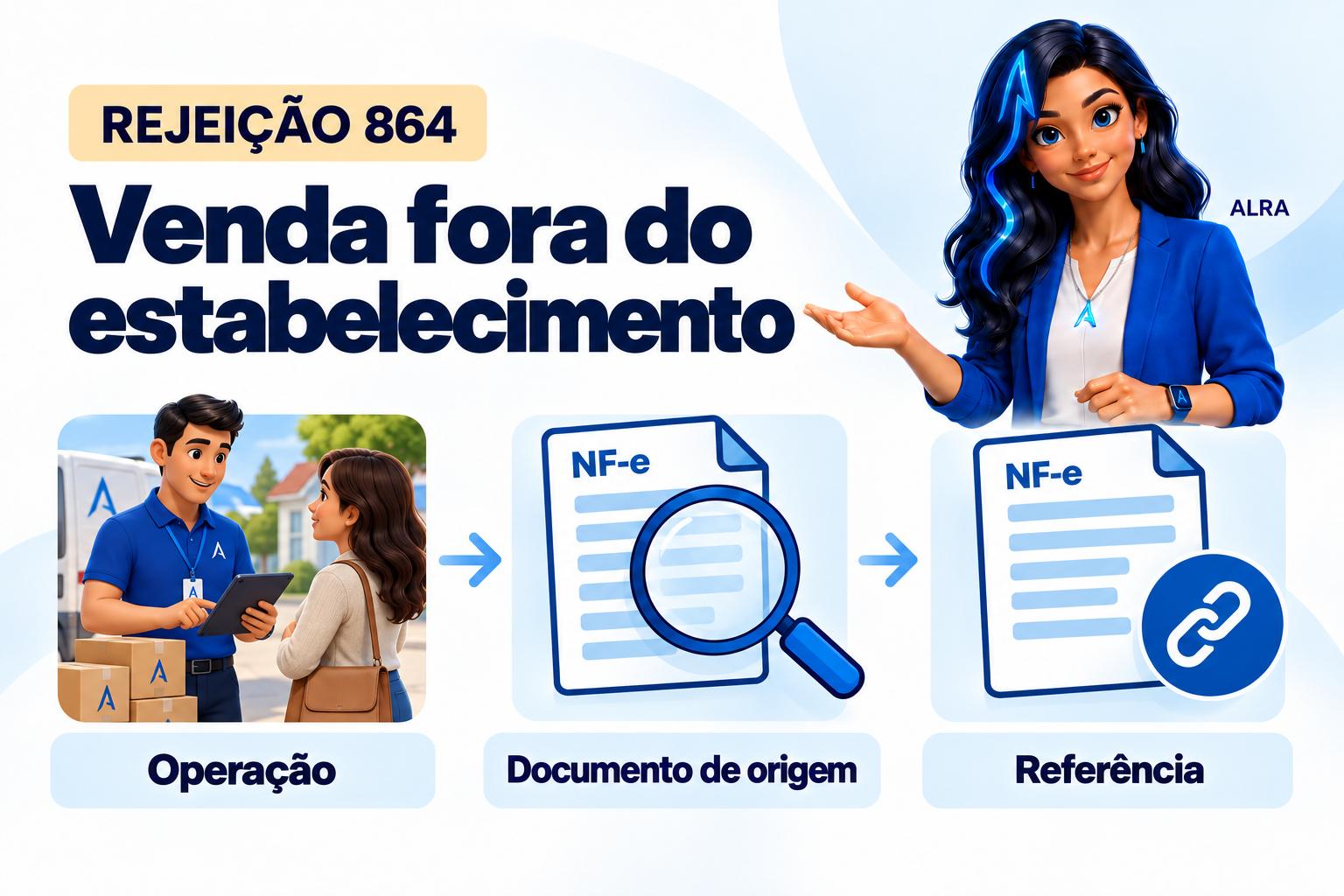 Capa ilustrada da ALRA: Rejeição 864: confira o documento vinculado à venda presencial fora do estabelecimento.