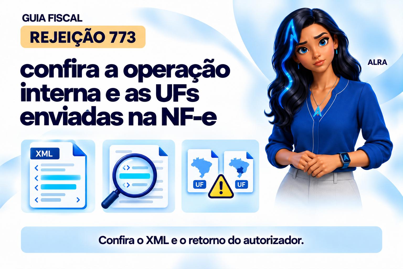 Capa ilustrada da ALRA: Rejeição 773: confira a operação interna e as UFs enviadas na NF-e.