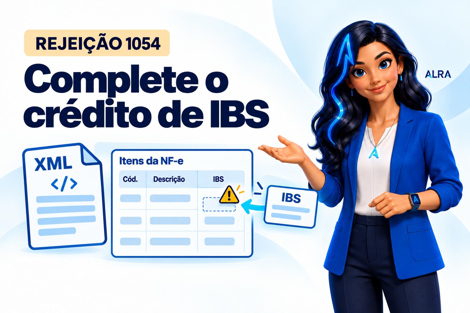 Capa ilustrada da ALRA: Rejeição 1054: falta o grupo de crédito presumido de IBS do item.