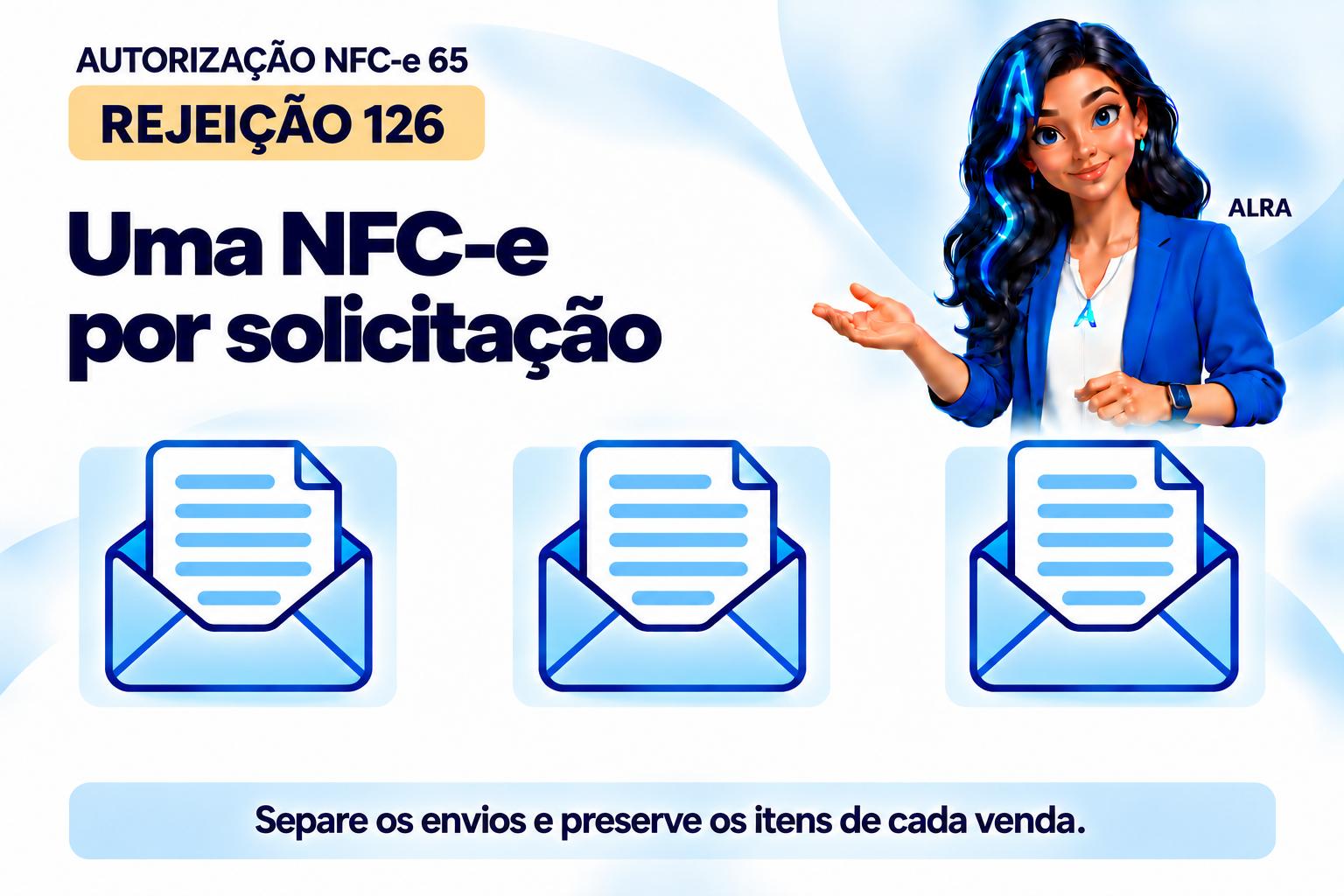 Capa ilustrada da ALRA: Rejeição 126 na NFC-e: corrija o lote com mais de uma nota.