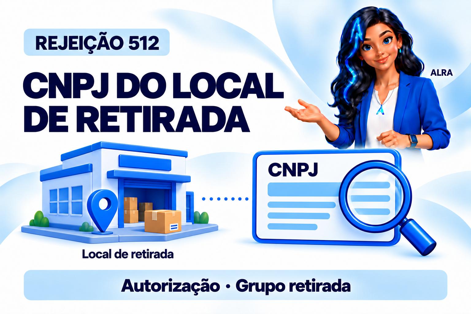 Capa ilustrada da ALRA: Rejeição 512: confira o CNPJ de quem identifica o local de retirada.
