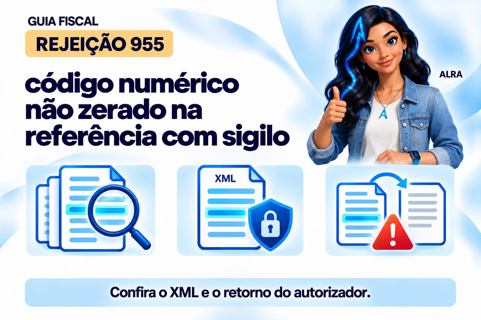 Capa ilustrada da ALRA: Rejeição 955: código numérico não zerado na referência com sigilo.