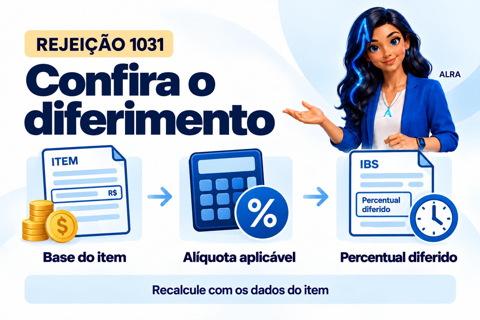 Capa ilustrada da ALRA: Rejeição 1031: confira o cálculo do diferimento do IBS estadual.