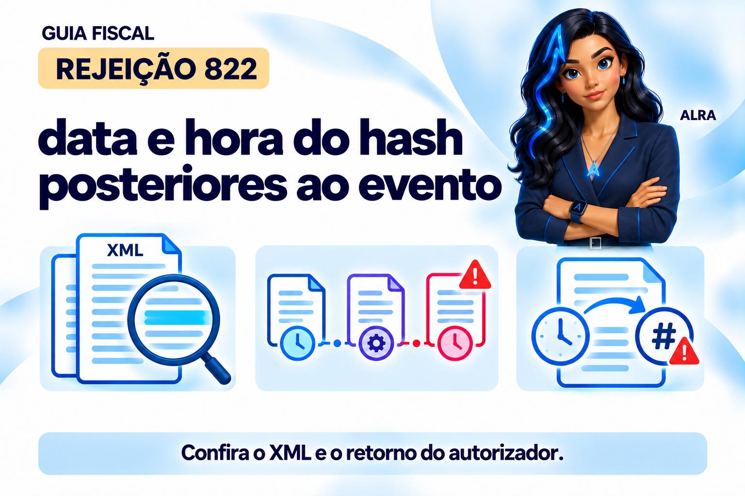 Capa ilustrada da ALRA: Rejeição 822: data e hora do hash posteriores ao evento.